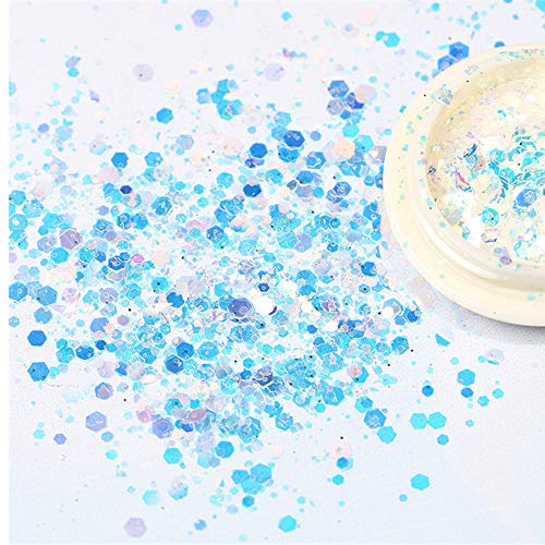 Dasaba 8 Boxes Holographic Nail Art Glitter Sequins, Laser Gradient Glitter Powder Size Mixed Nail Art Decoration kits Set for Nail DIY Craft Accessories