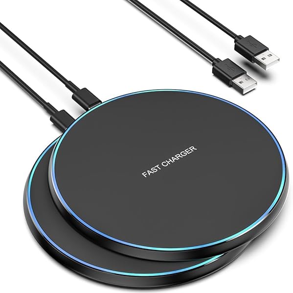 WIRELESS CHARGER COMPATIBLE WITH IPHONE 16 15 14 13 12 11 PRO MAX/MINI/PLUS/XR/X/8, 15W MAX FAST WIRELESS CHARGING PAD MAT FOR SAMSUNG GALAXY S23/S22/S21/S20/S10, GALAXY BUDS, 2 PACK