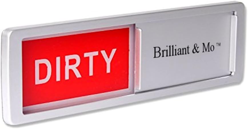 Premium silver magnetic dishwasher sign 7"x 2" with sliding dirty/clean sign single unit