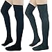 Ysense Pack of 2 Womens Girls Winter Over Knee Leg Warmer Knit Crochet Socks Leggings, (Black/Grey), One Size