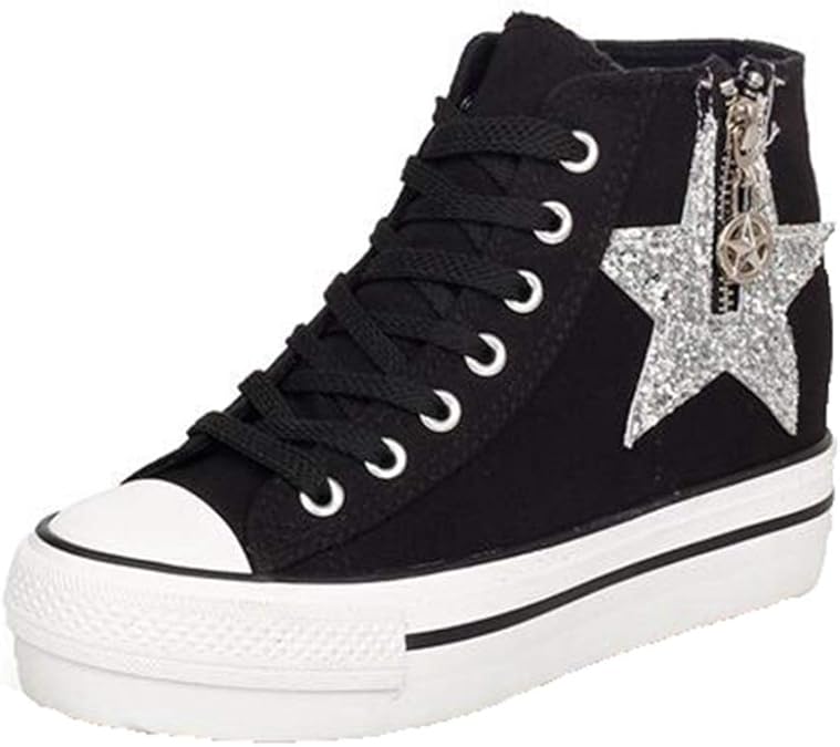 Women Canvas Shoes High Top Platform Sneakers Comfortable Lace up Flats