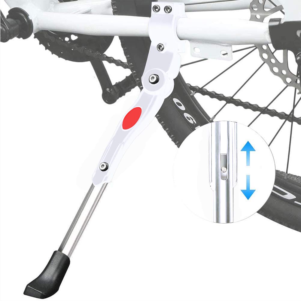 Bike Side Kickstand - WENTS Bicycle Kickstand Adjustable Bike Kickstand Aluminium Alloy Side Stand with Anti-slip Rubber Feet for 22-27 inch Mountain Bike Road Bike (White)