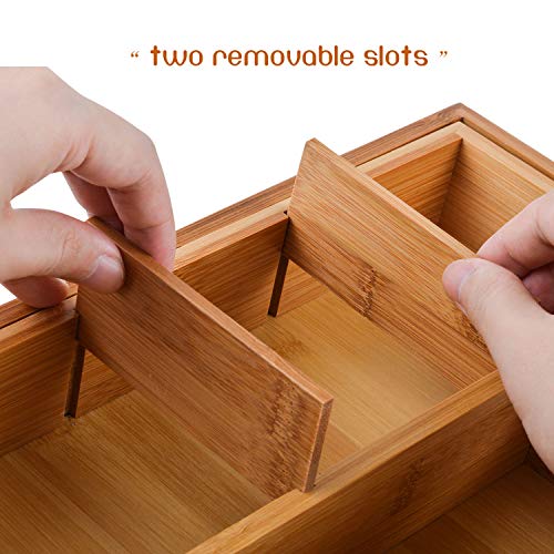 Premium Large 2.5 Inch Deep Pure Bamboo Expandable Utensil Cutlery Tray Flatware Drawer Organizer Adjustable Drawer Divider for All Occassions By Decor Trends,2 Year Warranty