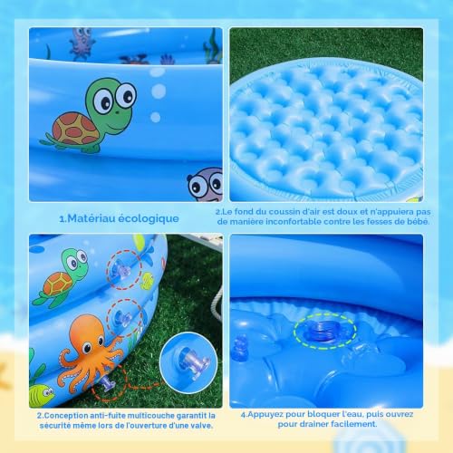 Dhqkqg Round Inflatable Pool, 100 x 35 cm Inflatable Paddling Pool, Round Paddling Pool, Inflatable Pool for Toddlers, Portable Paddling Pool for Indoor and Outdoor Yard (Blue)