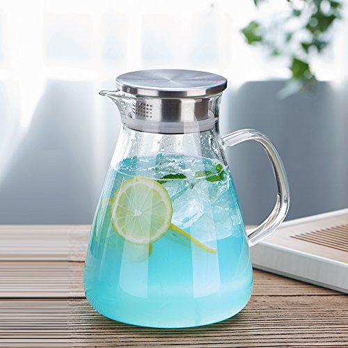 WarmCrystal, Large Glass Cold Teakettle, Pitcher and Carafe for Tea, Coffee, Lemonade and Ice Teapot (55 oz)