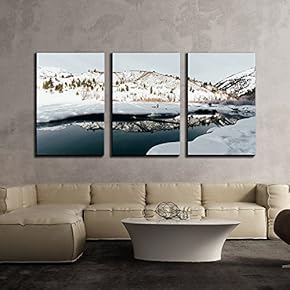 3 Piece Canvas Wall Art - Winter Landscape of Field and Mountain with Snow Covered - Modern Home Art Stretched and Framed Ready to Hang - 16"x24"x3 Panels
