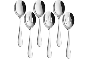AOOSY 6-Piece Stainless Steel Serving Spoon Set - Includes 3 Solid and 3 Slotted Spoons, 8.7 Inches, Ideal for Buffet, Kitche