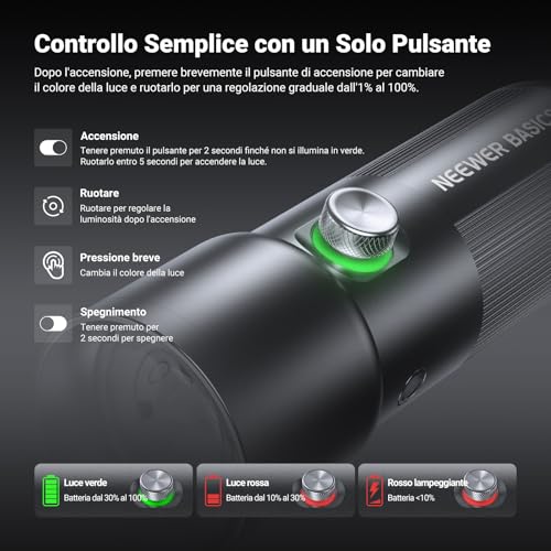 NEEWER BASICS RGB Camera Flashlight with 4 Colours/20 Filters Gobo/7500mAh, 10W Portable LED Video Spotlight, Ambient Light at Sunset in Aluminium Alloy for Lighting Studio Shooting Video, FL10