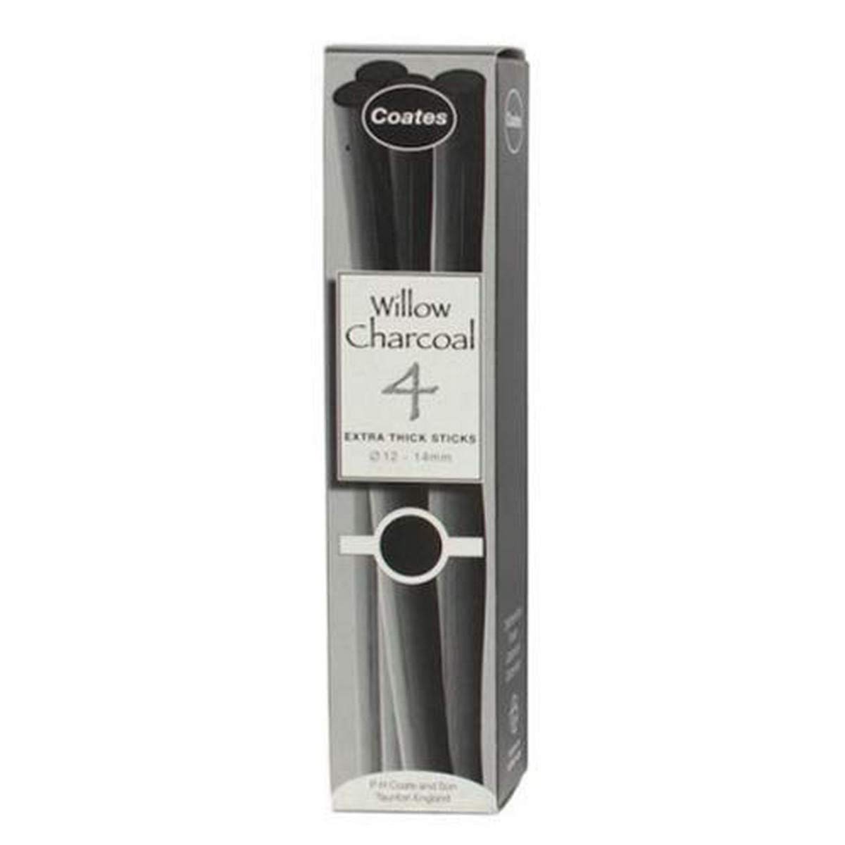 Coates 12-14 mm Diameter Willow Charcoal Extra-Thick, Pack of 4, Black