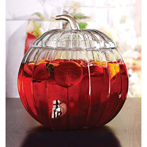 Circleware Pumpkin Jar Glass Beverage Dispenser with Lid, Glassware