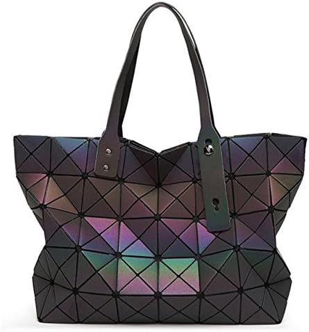 Kayers Sulliva Women's Fashion Geometric Lattice Tote Glossy PU Leather Shoulder Bag Top-handle Handbags
