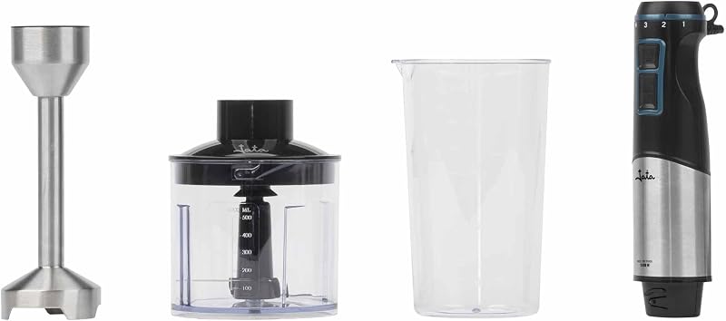 JEBT1791 - Batidora de Mano Potente 1500W, Batidora de Brazo Inox con Picadora, Vaso Medidor con Tapa, 4 Cuchillas de Acero Inoxidable, Regulador Electrónico y 15000 RPM