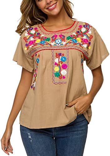 YZXDORWJ Women's Embroidered Mexican Peasant Blouse