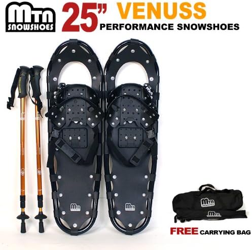 New MTN Man Woman Kid Youth 25" OP Black Snowshoes with GOLD Nordic Walking Pole Free Bag snowshoe