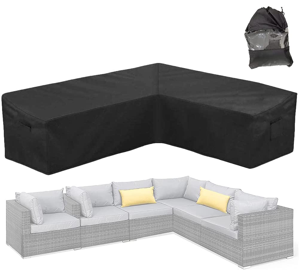 Skyour Patio Furniture Sectional Couch Sofa Cover Weatherproof Heavy Duty 420D Oxford Outdoor L Shaped Sectional Garden Rattan Corner Sofa Furniture Protector Covers Black (Left Side Long: 105x78in)