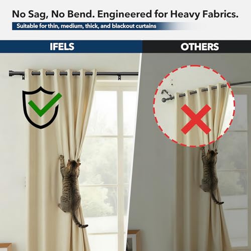 IFELS Heavy Duty Curtain Rods for Windows 66 to 120 Inch,1 Inch Adjustable Black Curtain Rod with Easy Installation and Modern Design,Decorative Long Drapery Rods with Metal Finials (A1,Black,30-120")