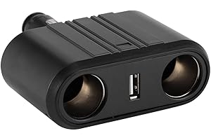 CHICIRIS Universal Car Cigarette Lighter Socket, 2 Way Splitter and USB Port Adapter for 12-24V Vehicles, Fits Dash, GPS Syst