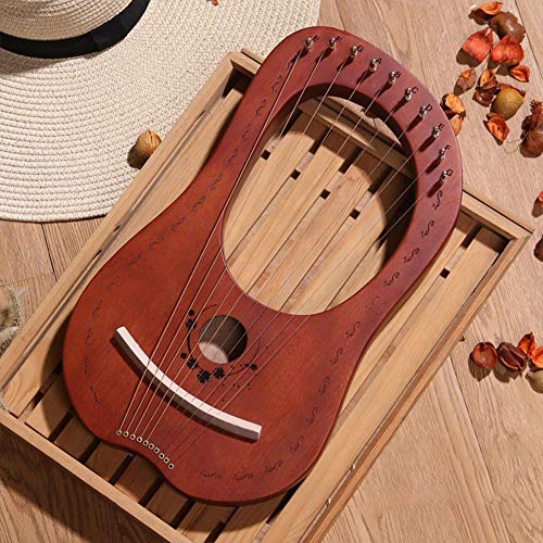 Leiyini Mahogany Lyre Harp 10 Metal String Harp Portable Small Harp with Durable Steel Strings Wood String Musical Instrument