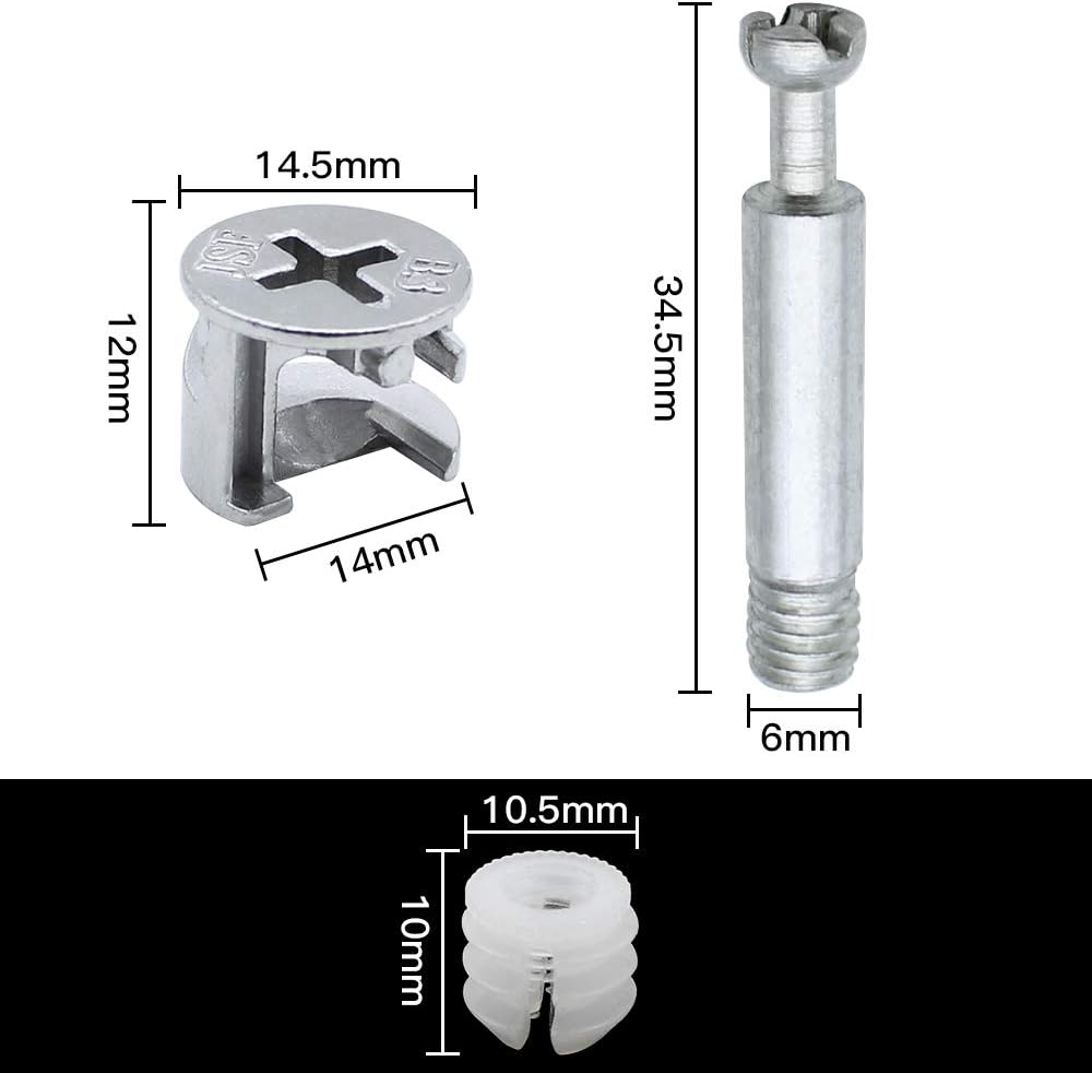 DXLing 25 Sets of Furniture Connection Fitting diameter 14.5mm Screw Eccentric Cam Lock Fittings 34.5mm Connecting Rod Bolts and Plastic Expansion Nuts for Flat Pack Furniture Cabinet Locking Connecting - Image 3