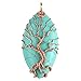 Top Plaza Vintage Copper Tree of Life Wire Wrapped Horse Eye Shape Natural Gemstone Pendant Necklace Chakra Reiki Healing Crystal Jewelry for Women - Synthetic Green Turquoise