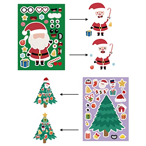 Christmas Make Your Own Stickers, 32 Sheets Christmas Make a Face Stickers, Kids Arts Crafts Xmas DIY Sticker for Christmas Holiday Winter DIY Crafts Party Favor