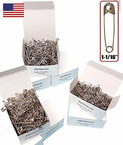 NiftyPlaza Safety Pins 1-1/16" Premium Quality Industrial Strength - Durable, Rust-Resistant Nickel Plated (500 Safety Pins)