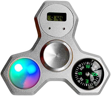 Metal Fidget Spinner [Cool Led Fidget Spinner] Light Up Compass Clock Hand Spinner 3 in 1 Focus Toys Hybrid Ceramic Bearing Ultra Durable (silver)
