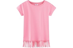 Noomelfish Girls Short Sleeve Fringe T-Shirts Soft Jersey Cotton Tee Tops (3-12 Years)