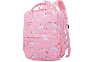 KINGCHEER Cute Preschool Backpack Toddler School Book Bag for Girls Boys Kids Kindergarten Nursery Travel Bag with Chest Strap(12inch, Pink Unicorn)