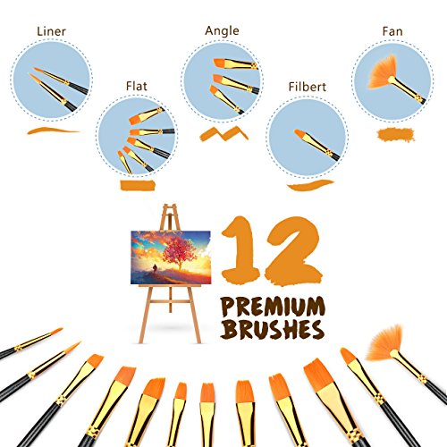 12 Pieces Paint Brushes, Atmoko Painting Brush Set with 2 Palettes for Watercolor, Acrylic & Oil Paintings, Perfect for Painting Canvas, Ceramic, Clay, Wood & Models, Great Gift for Kids, Artists