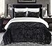 Chic Home Josepha Ultra Plush Micro Mink Pinch Pleated Ruffled Pintuck Sherpa Lined Bedding Set-Decorative Sham Included, Queen (Comforter), Black