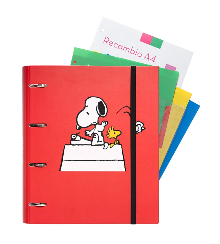 Grupo Erik Snoopy 4 Ring Binder - Premium A4 Folder Ring Binder + 100 A4 Sheets + Dividers