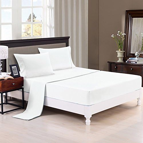 Maiijia Luxury Comfort Wrinkle & Fade Resistant Egyptian Cotton Quality Ultra Soft 4-Piece Bed Sheet Set (Queen, White)