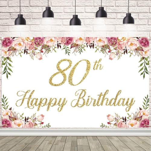 ABLIN 7x5ft Happy 80th Birthday Backdrop