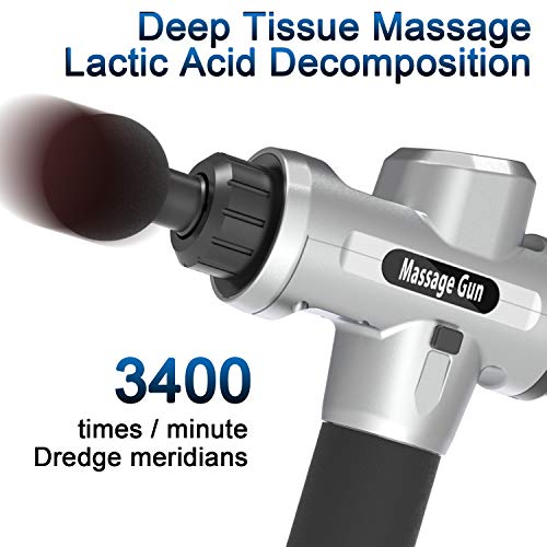 Massage Gun with Carrying Case - HENSUN Professional Handheld Deep Tissue Muscle Massager for Athletes- 20 Speed Strength Levels for Muscle Soreness Relieves(Silver-001) - Thumbnail 2