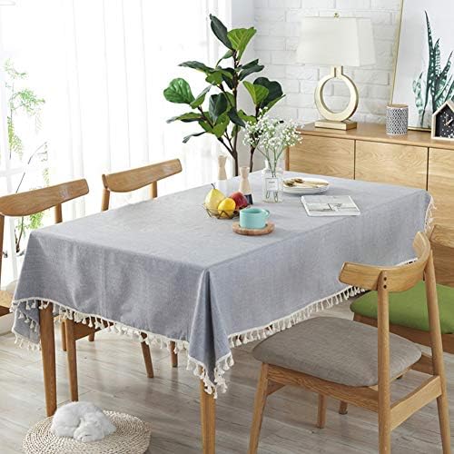 Toechmo Stitching Tassel Tablecloth Heavy Weight Cotton Linen Fabric Dust-Proof Table Cover Kitchen Dinning Tabletop Decoration (Square, 55 x 55 Inch, Gray)