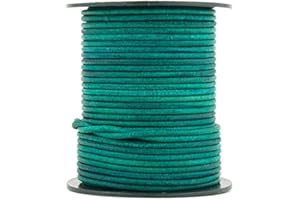 Xsotica-Dye Round Leather Cords -1.0mm Leather Cord (Turquoise Natural, 25 Meter(27 Yard))