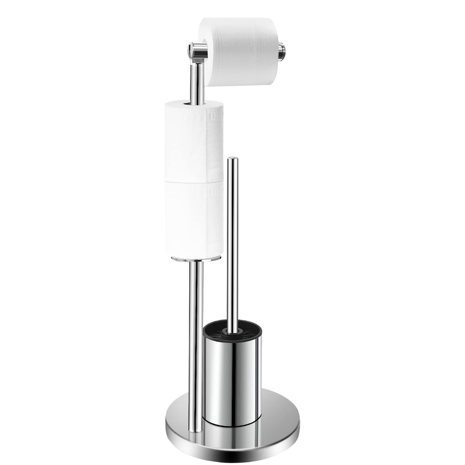 Ausbond Stainless Steel Toilet Paper Holder with Toilet Brush - Modern 304 Steel Toilet Set, Removable Design, Standing, Easy Installation
