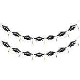 Graduation Cap Banner 2026 – Black Glitter Grad Party Decorations for Class of 2026, Grad Banner with Gold Tassels, Graduation Decorations for High School & College, Congrats Grad Party Decor