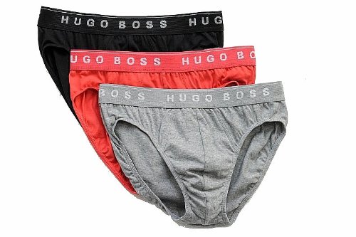BOSS HUGO BOSS Men's Cotton 3 Pack Mini Brief, Black/Grey/Red, Medium