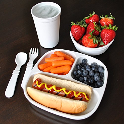 Re-Play Made In USA 3pk Divided Plates with Deep Sides for Easy Baby, Toddler - White