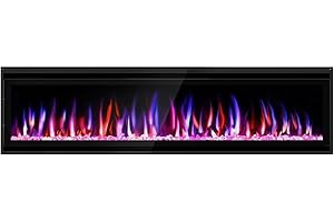 Hocookeper 50 inch Ultra-Thin Electric Fireplace in-Wall Recessed and Wall Mounted Fireplace Heater,750W/1400W Linear Fireplace with Remote Control,Multicolor Flames and Brightness,Timer,Touch Screen