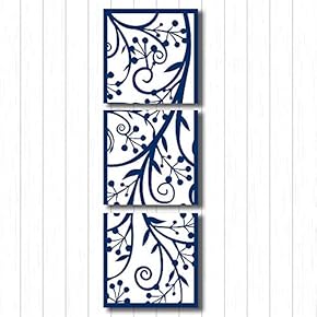 Canvas Wall Art Blue Flowers Pattern Painting Artwork for Home Prints Framed - 12"x12"x3 Panels