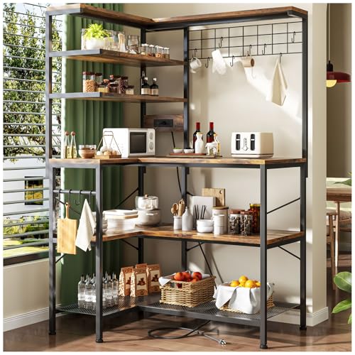 SIMPLE ESPACIO Alacenas para Cocina,Muebles para Cocina,Alacena,Estante para Cocina con Regleta,Rejilla Paras Pan Multifuncional con 12 Ganchos,Adecuada Paras Cocinas Sala Des Estar（Retro）