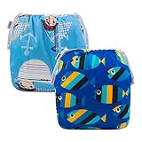 ALVABABY Swim Diapers Large Size 2pcs Pack One Size Reuseable &Adjustable 0-36 mo.Size 18-55lbs ZSW03-04