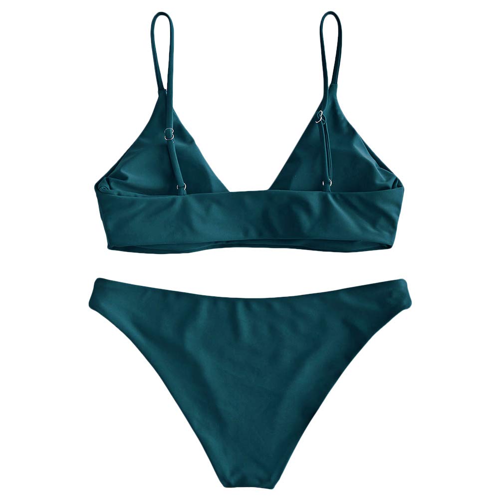 ZAFUL Women's Solid Spaghetti Strap Bralette Bikini Set Two Piece Swimsuit (0-Peacock Blue, S) - Image 3