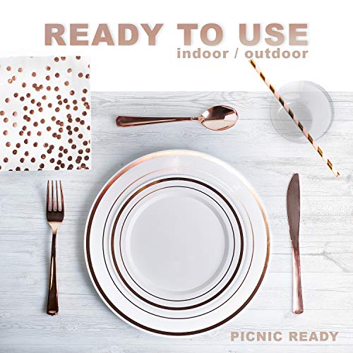 200 Piece Rose Gold Disposable Cutlery Set Plastic Gold Silverware Heavyweight Quality