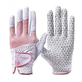 Henzzle Women's Golf Gloves Synthetic Leather Both Hand (Pink, Small)