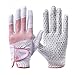 Henzzle Women's Golf Gloves Synthetic Leather Both Hand (Pink, Small)