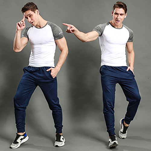 Gerlobal Mens Joggers Pants Active Casual Gym Workout Running Sweatpants With Zipper Pockets Blue,Small